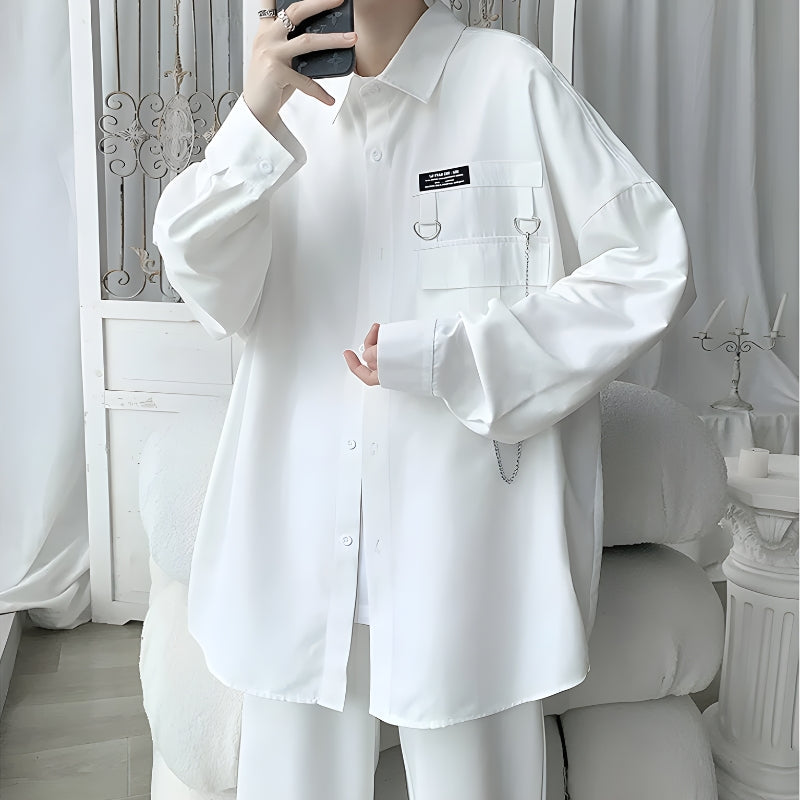 Y2K Retro Chain Detailed Long Sleeve Shirt - Perfect for Grunge and 90s Fashion