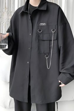 Y2K Retro Chain Detailed Long Sleeve Shirt - Perfect for Grunge and 90s Fashion