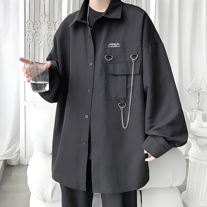 Y2K Retro Chain Detailed Long Sleeve Shirt - Perfect for Grunge and 90s Fashion