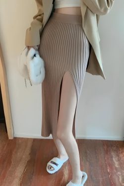 Y2K Retro Corduroy Knitted Split Midi Skirt - Perfect for 90s and Grunge Outfits