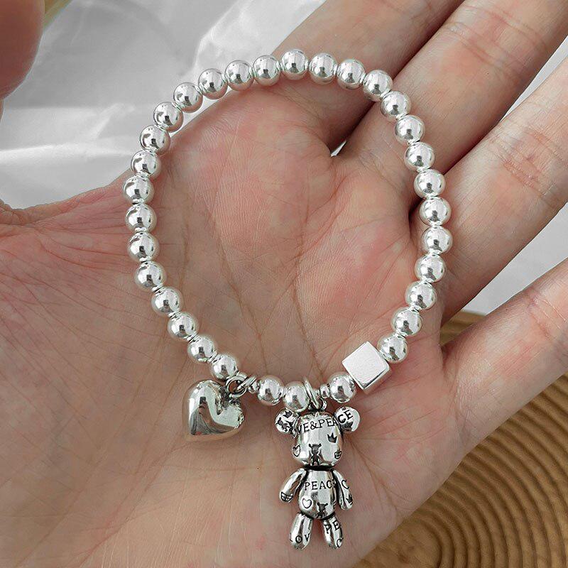 Y2K Retro Heart and Bear Charm Bracelet - Perfect for 90s and Y2K Fashionistas