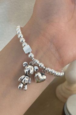 Y2K Retro Heart and Bear Charm Bracelet - Perfect for 90s and Y2K Fashionistas