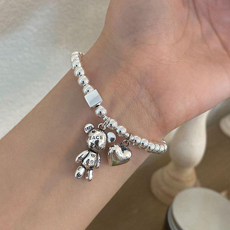 Y2K Retro Heart and Bear Charm Bracelet - Perfect for 90s and Y2K Fashionistas