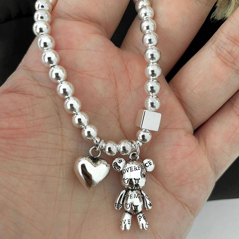 Y2K Retro Heart and Bear Charm Bracelet - Perfect for 90s and Y2K Fashionistas