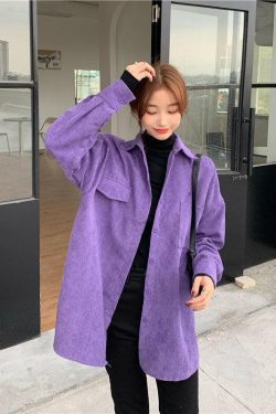 Y2K Retro Indie Purple Corduroy Casual Shirt - Perfect for 90s and Grunge Outfits