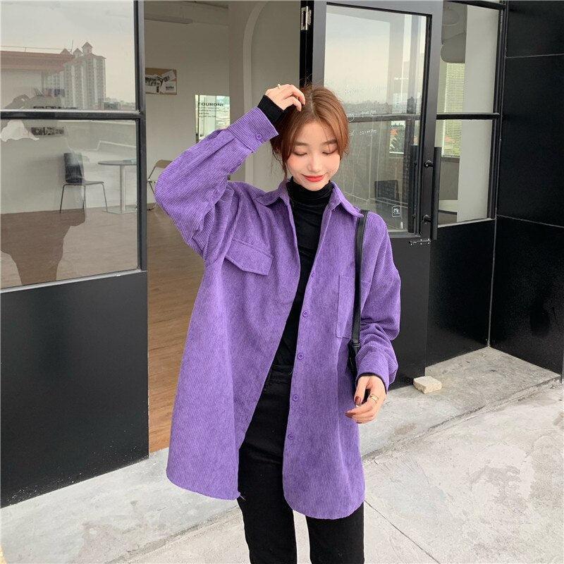 Y2K Retro Indie Purple Corduroy Casual Shirt - Perfect for 90s and Grunge Outfits