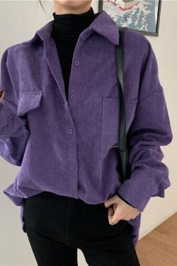 Y2K Retro Indie Purple Corduroy Casual Shirt - Perfect for 90s and Grunge Outfits