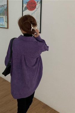 Y2K Retro Indie Purple Corduroy Casual Shirt - Perfect for 90s and Grunge Outfits