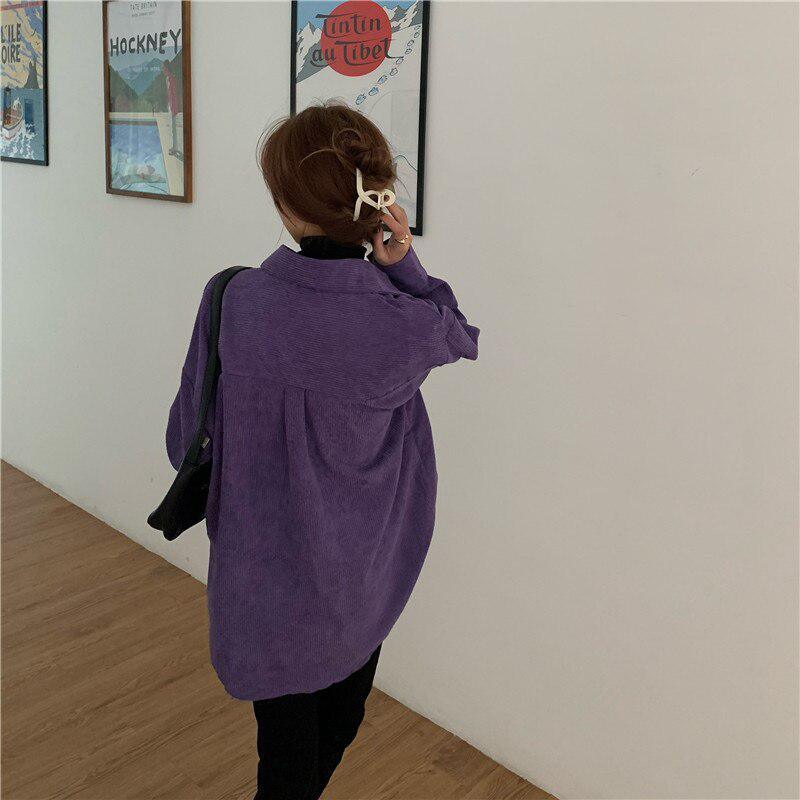 Y2K Retro Indie Purple Corduroy Casual Shirt - Perfect for 90s and Grunge Outfits