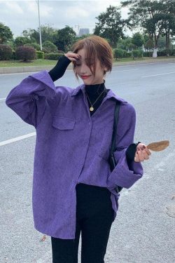 Y2K Retro Indie Purple Corduroy Casual Shirt - Perfect for 90s and Grunge Outfits