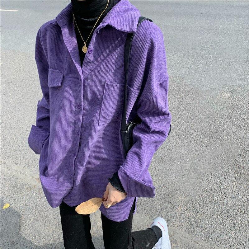 Y2K Retro Indie Purple Corduroy Casual Shirt - Perfect for 90s and Grunge Outfits