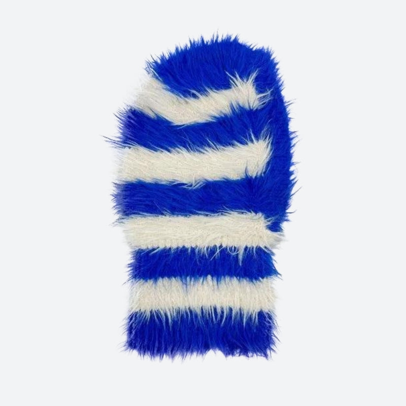 Y2K Retro Indie Striped Fluffy Balaclava - Perfect for 90s and Grunge Outfits