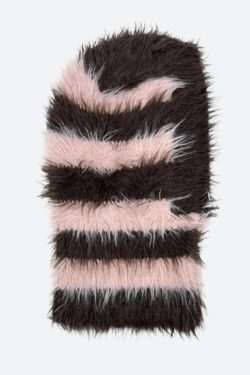 Y2K Retro Indie Striped Fluffy Balaclava - Perfect for 90s and Grunge Outfits