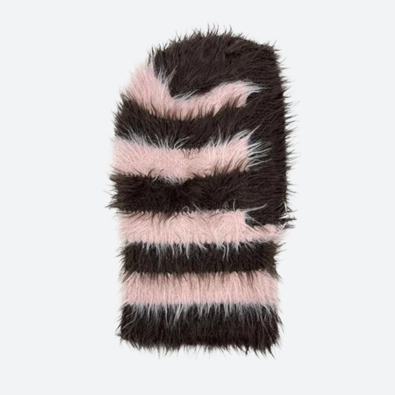 Y2K Retro Indie Striped Fluffy Balaclava - Perfect for 90s and Grunge Outfits