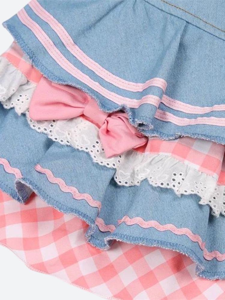 Y2K Retro Kawaii Layered Denim Mini Skirt - Perfect for 90s and Y2K Summer Outfits
