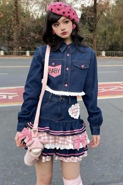 Y2K Retro Kawaii Layered Denim Mini Skirt - Perfect for 90s and Y2K Summer Outfits