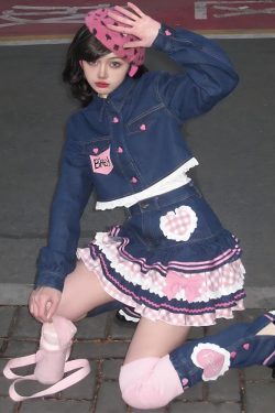 Y2K Retro Kawaii Layered Denim Mini Skirt - Perfect for 90s and Y2K Summer Outfits