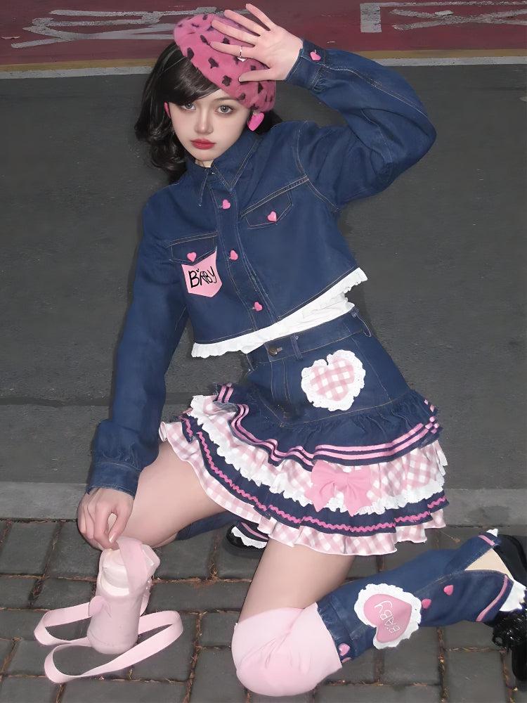 Y2K Retro Kawaii Layered Denim Mini Skirt - Perfect for 90s and Y2K Summer Outfits