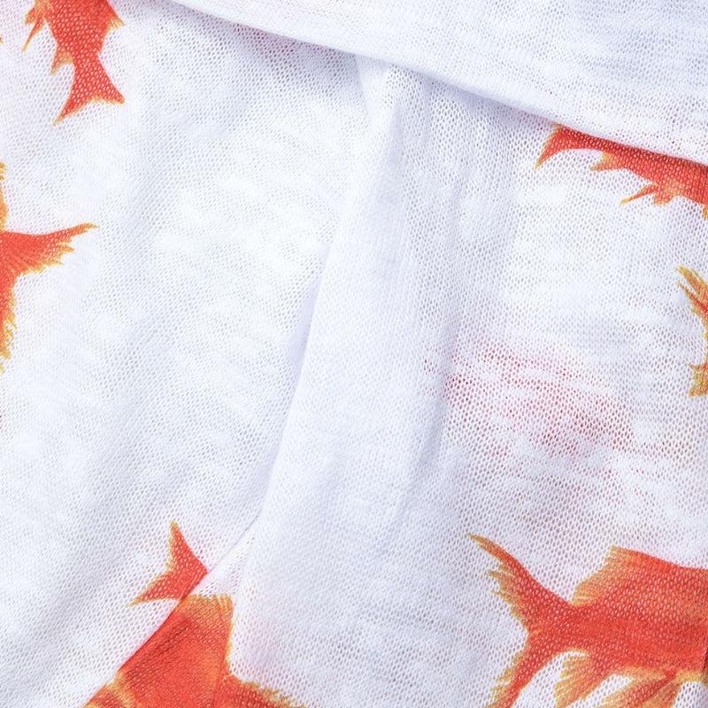 Y2K Retro Koi Fish Printed Mesh Mini Dress - Perfect for 90s and Grunge Outfits