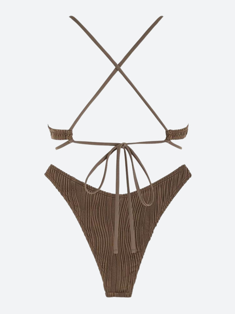 Y2K Retro Metal Hardware Criss Cross Bikini Set - Perfect for Summer and Club Outfits