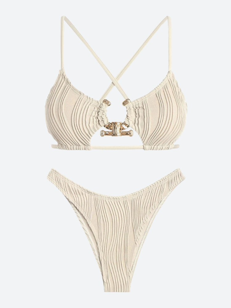 Y2K Retro Metal Hardware Criss Cross Bikini Set - Perfect for Summer and Club Outfits