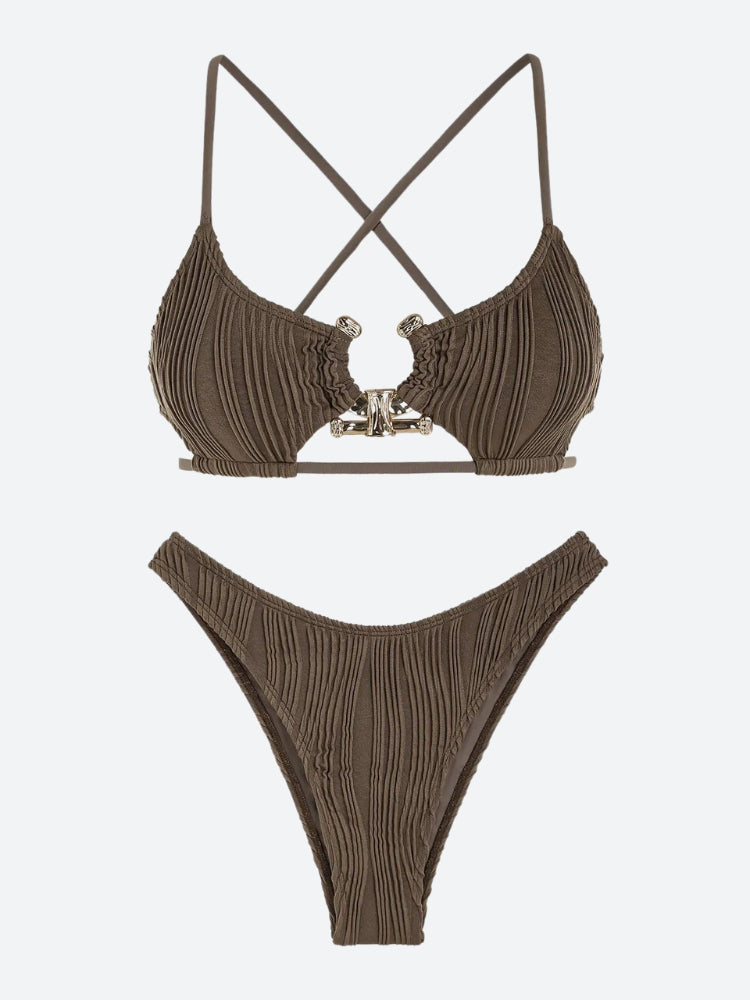 Y2K Retro Metal Hardware Criss Cross Bikini Set - Perfect for Summer and Club Outfits