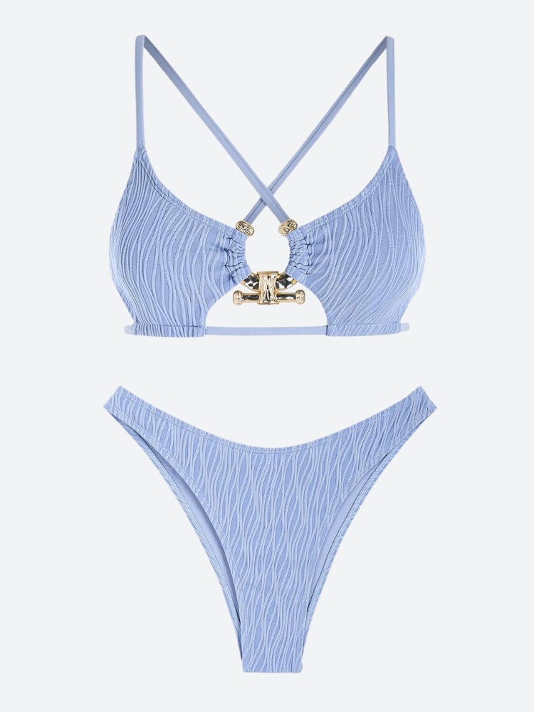 Y2K Retro Metal Hardware Criss Cross Bikini Set - Perfect for Summer and Club Outfits