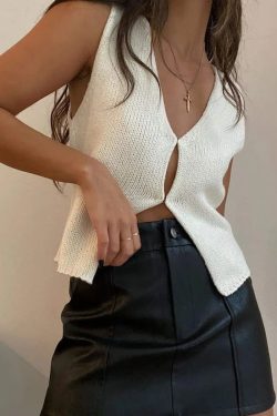 Y2K Retro Open Front Knitted Cardigan Vest - Perfect for 90s and Grunge Outfits