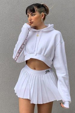 Y2K Retro Pleated White Mini Tennis Skirt - Perfect for 90s and Y2K Summer Outfits