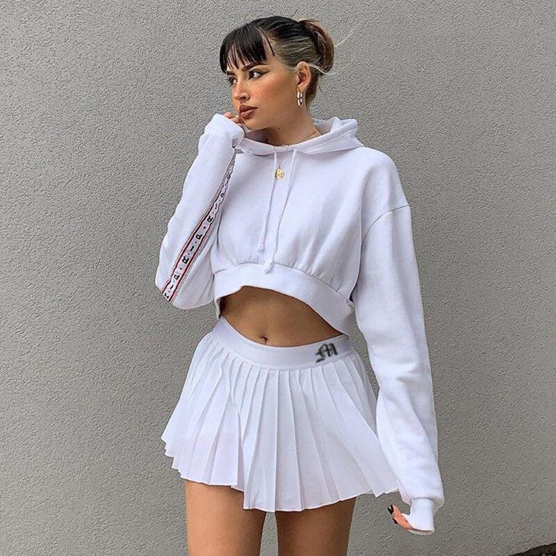 Y2K Retro Pleated White Mini Tennis Skirt - Perfect for 90s and Y2K Summer Outfits