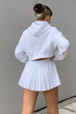 Y2K Retro Pleated White Mini Tennis Skirt - Perfect for 90s and Y2K Summer Outfits