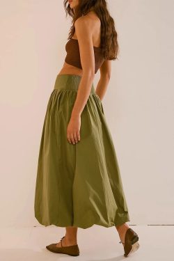 Y2K Retro Ruched Bubble Hem Midi Skirt - Perfect for 90s and Grunge Outfits