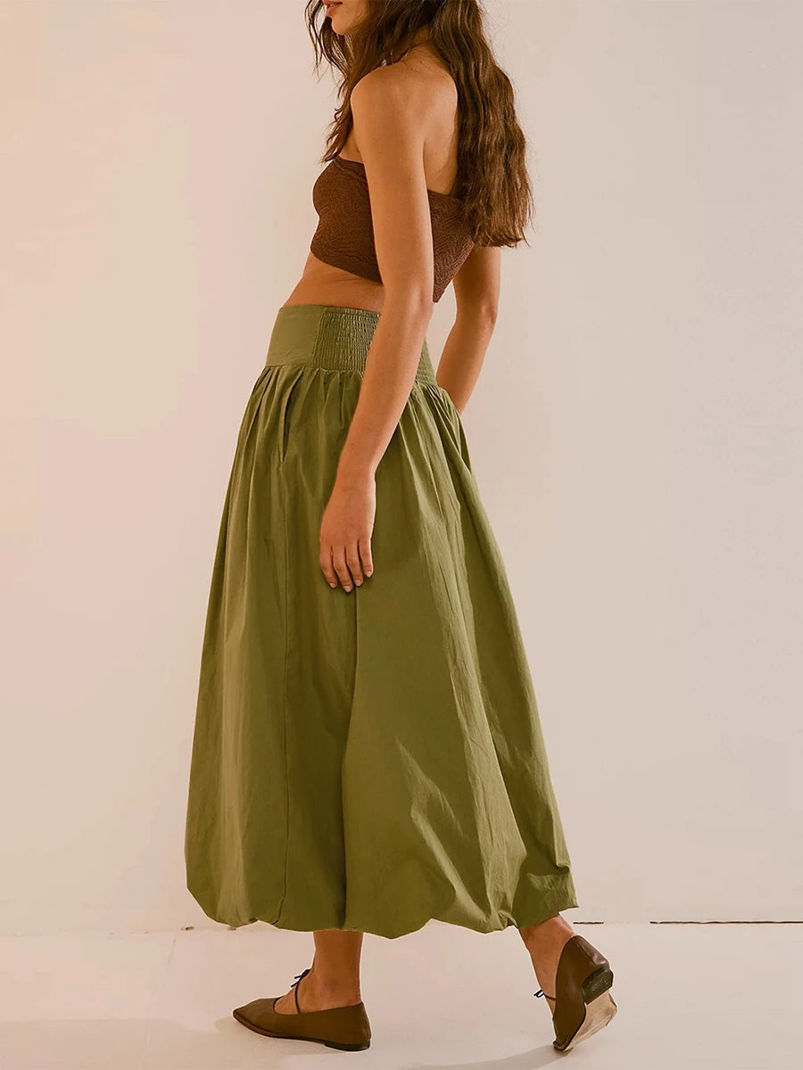 Y2K Retro Ruched Bubble Hem Midi Skirt - Perfect for 90s and Grunge Outfits