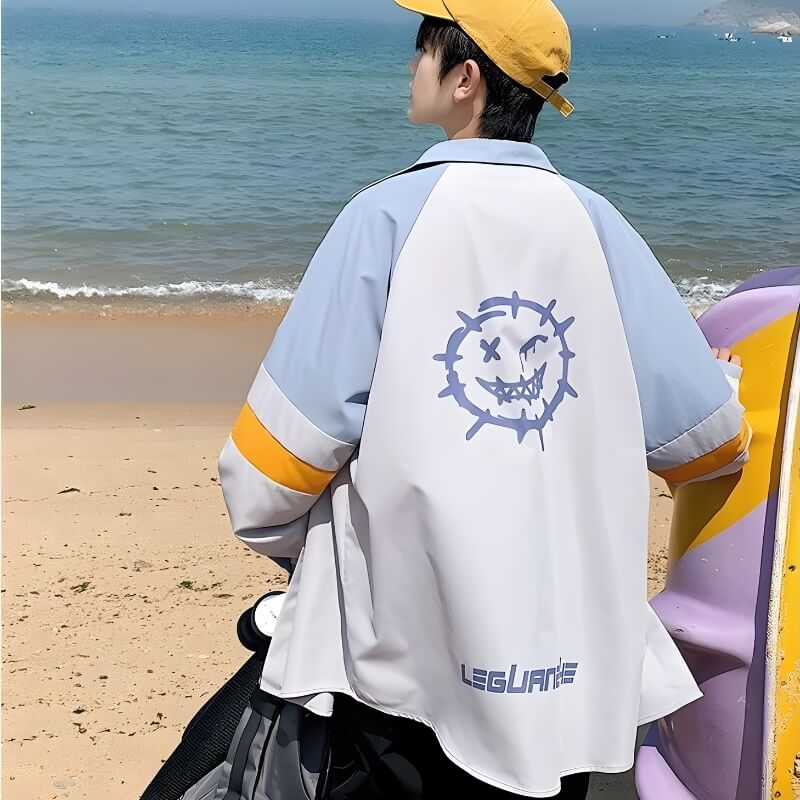 Y2K Retro Soft Boy Smiley Pastel Shirt - Perfect for 90s and Y2K Summer Outfits