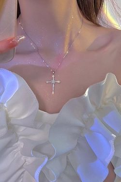 Y2K Retro Sparkle Cross Necklace - Perfect for 90s and Y2K Fashion Outfits