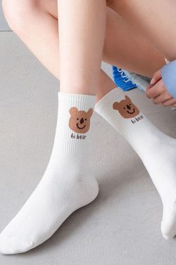 Y2K Retro Style Cute Kawaii Patterned Socks - 5 Pairs for Trendy 90s and Y2K Outfits