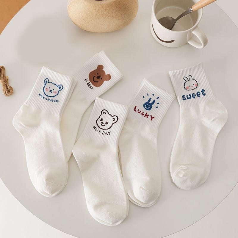 Y2K Retro Style Cute Kawaii Patterned Socks - 5 Pairs for Trendy 90s and Y2K Outfits
