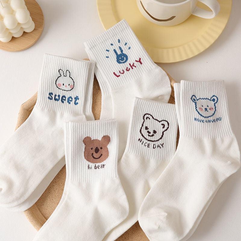 Y2K Retro Style Cute Kawaii Patterned Socks - 5 Pairs for Trendy 90s and Y2K Outfits
