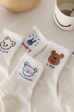 Y2K Retro Style Cute Kawaii Patterned Socks - 5 Pairs for Trendy 90s and Y2K Outfits