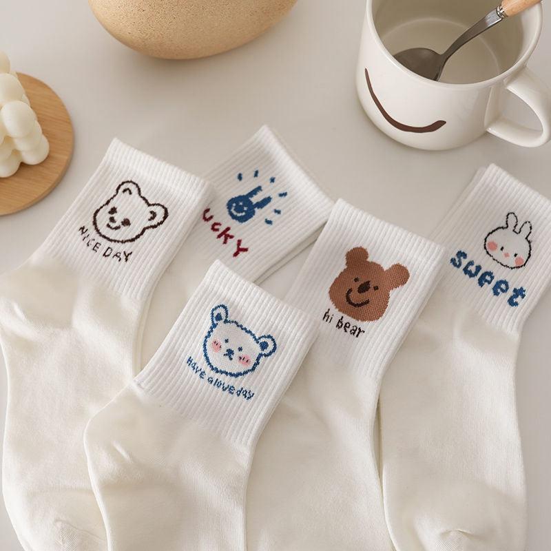 Y2K Retro Style Cute Kawaii Patterned Socks - 5 Pairs for Trendy 90s and Y2K Outfits