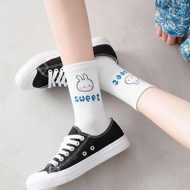 Y2K Retro Style Cute Kawaii Patterned Socks - 5 Pairs for Trendy 90s and Y2K Outfits