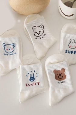 Y2K Retro Style Cute Kawaii Patterned Socks - 5 Pairs for Trendy 90s and Y2K Outfits
