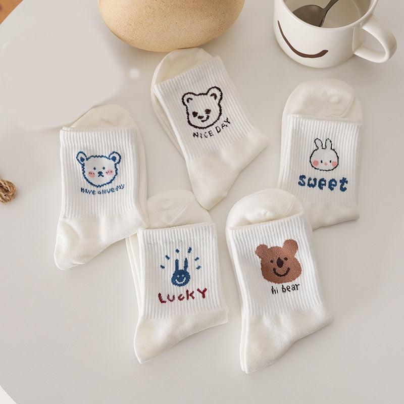 Y2K Retro Style Cute Kawaii Patterned Socks - 5 Pairs for Trendy 90s and Y2K Outfits