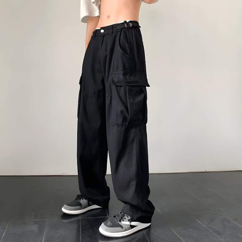 Y2K Retro Style Side Belt Detailed Baggy Cargo Pants - Perfect for 90s and Grunge Outfits