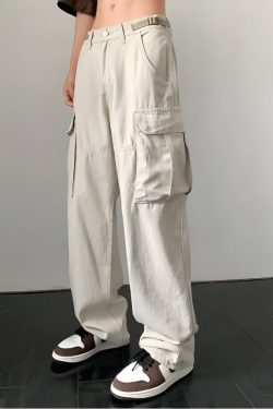 Y2K Retro Style Side Belt Detailed Baggy Cargo Pants - Perfect for 90s and Grunge Outfits