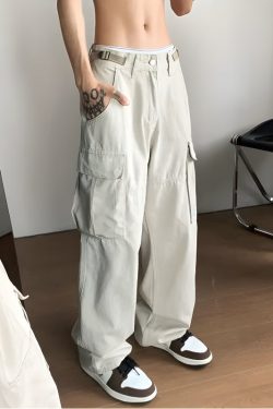 Y2K Retro Style Side Belt Detailed Baggy Cargo Pants - Perfect for 90s and Grunge Outfits