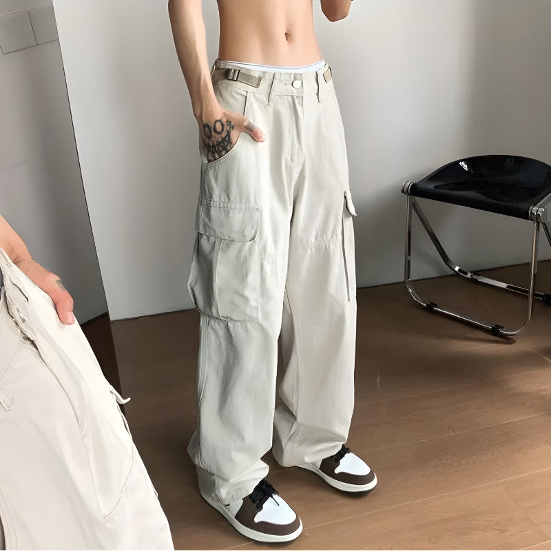 Y2K Retro Style Side Belt Detailed Baggy Cargo Pants - Perfect for 90s and Grunge Outfits