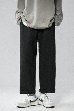 Y2K Retro Style Soft Boy Elastic Waist Straight Leg Pants - Perfect 90s Grunge Outfits