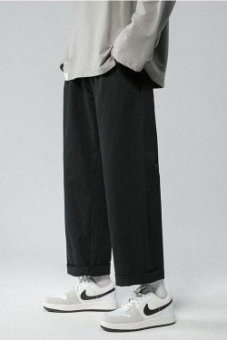 Y2K Retro Style Soft Boy Elastic Waist Straight Leg Pants - Perfect 90s Grunge Outfits