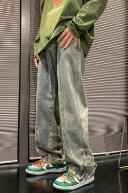 Y2K Retro Style Straight Leg Baggy Jeans - Perfect for 90s and Grunge Outfits